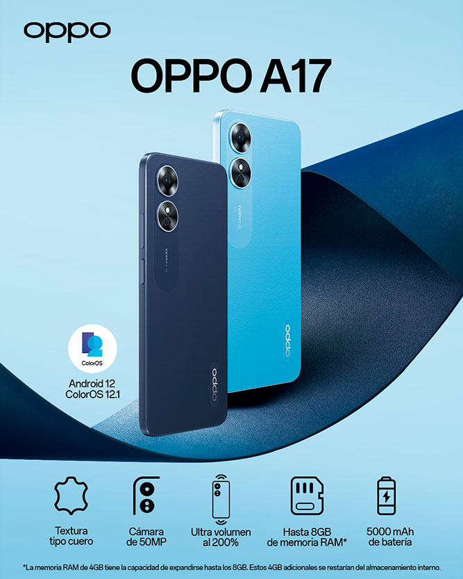 OPPO A17 llega a Perú: el smartphone con diseño premium con textura de cuero