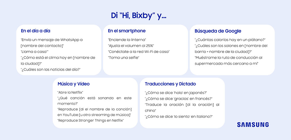 Conoce los comandos del asistente de voz de Samsung, Bixby, que facilitan tareas comunes de tu día