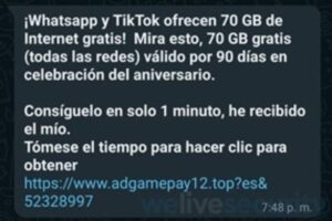 Mensajes de WhatsApp con una falsa oferta de gigabytes gratis ESET