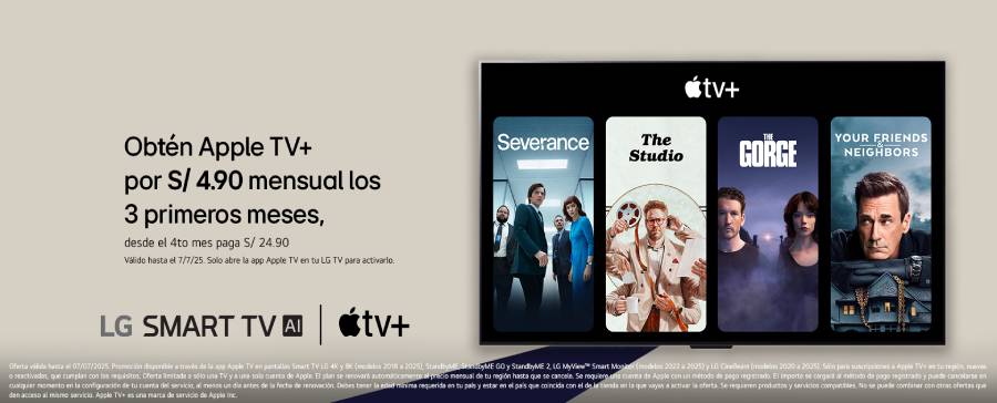 ¡Apple TV+ a precio de estreno! Disfruta de Apple Originals en tu Smart TV LG por solo S/ 4,90 al mes