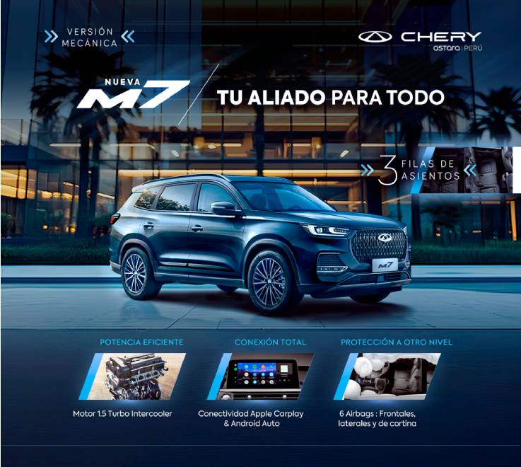 La nueva M7: Chery amplía su portafolio en Perú con una camioneta de 3 filas, económica y funcional