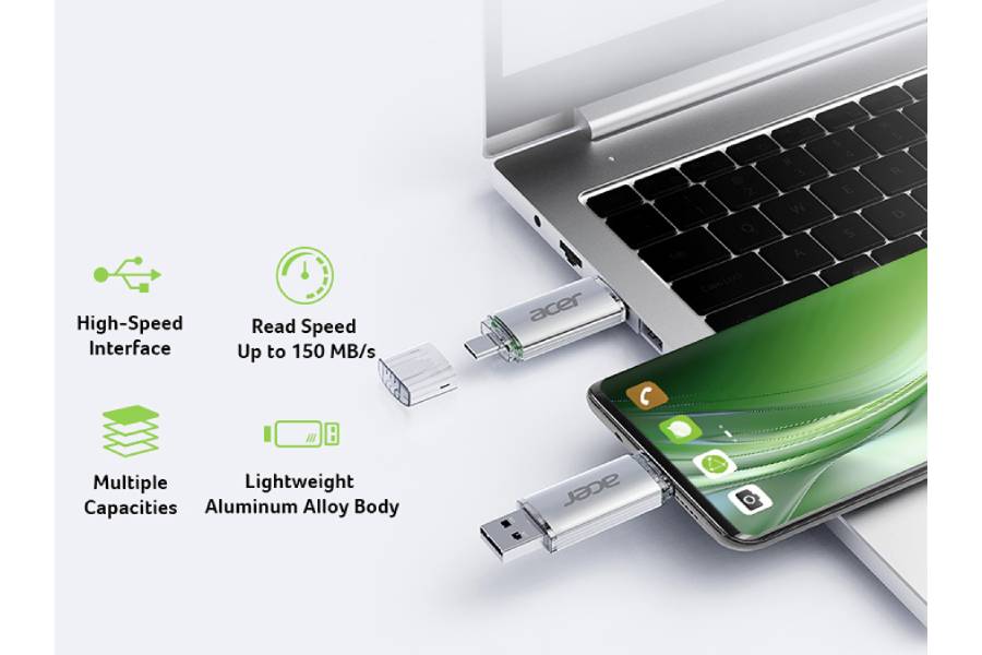 BIWIN presentó la memoria portátil Acer UT300 con conectores USB-A y USB-C