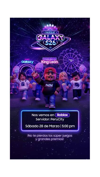 Samsung Perú crea el “Parque Galaxy S26” en Roblox para llevar una experiencia inmersiva junto a King León