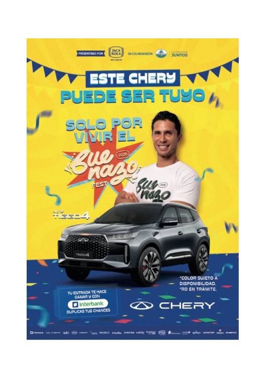 Chery Perú sorteará una Tiggo 4 0 kilómetros en el Buenazo Fest 2026