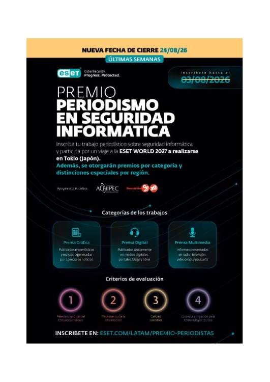 Últimos días para inscribirse al Premio ESET al Periodismo en Seguridad Informática